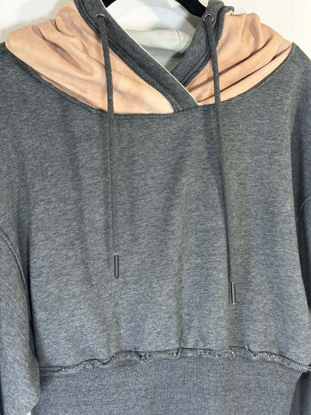 Jkt NYC Leather Contrast Crop Hoodie Sweatshirt